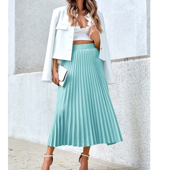 Classic Mint colorful stretchy waist pleated Skirt - Picture 1 of 9